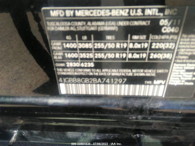 4JGBB8GB2BA741297  - MERCEDES-BENZ M-CLASS  2011 IMG - 8
