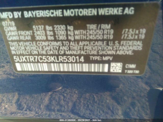 5UXTR7C53KLR53014  - BMW X3  2019 IMG - 8