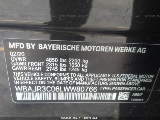 WBAJR3C06LWW80766 BE8888AP - BMW 5 SERIES  2020 IMG - 8