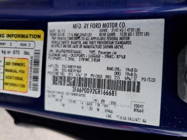 3FA6P0D92GR166681  - FORD FUSION  2016 IMG - 11