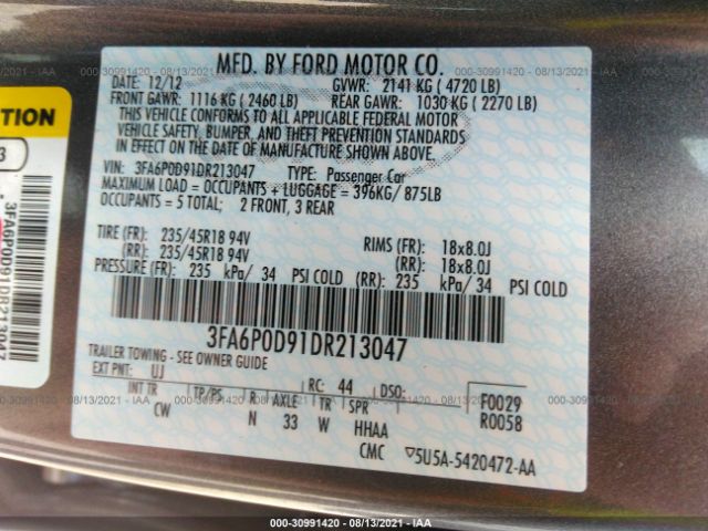 3FA6P0D91DR213047  - FORD FUSION  2013 IMG - 8