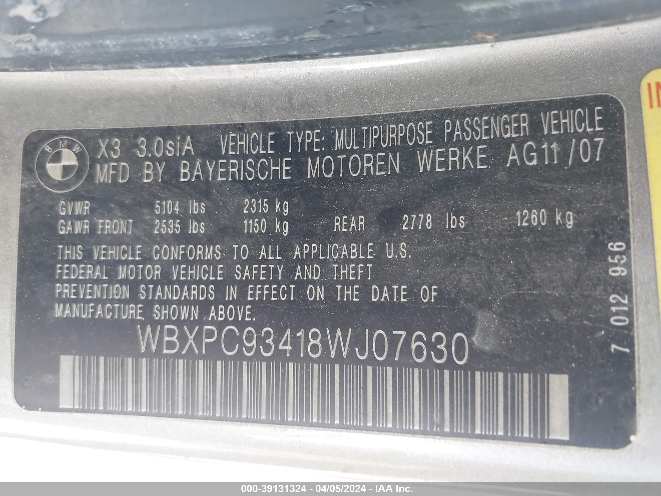 WBXPC93418WJ07630  - BMW X3  2008 IMG - 8