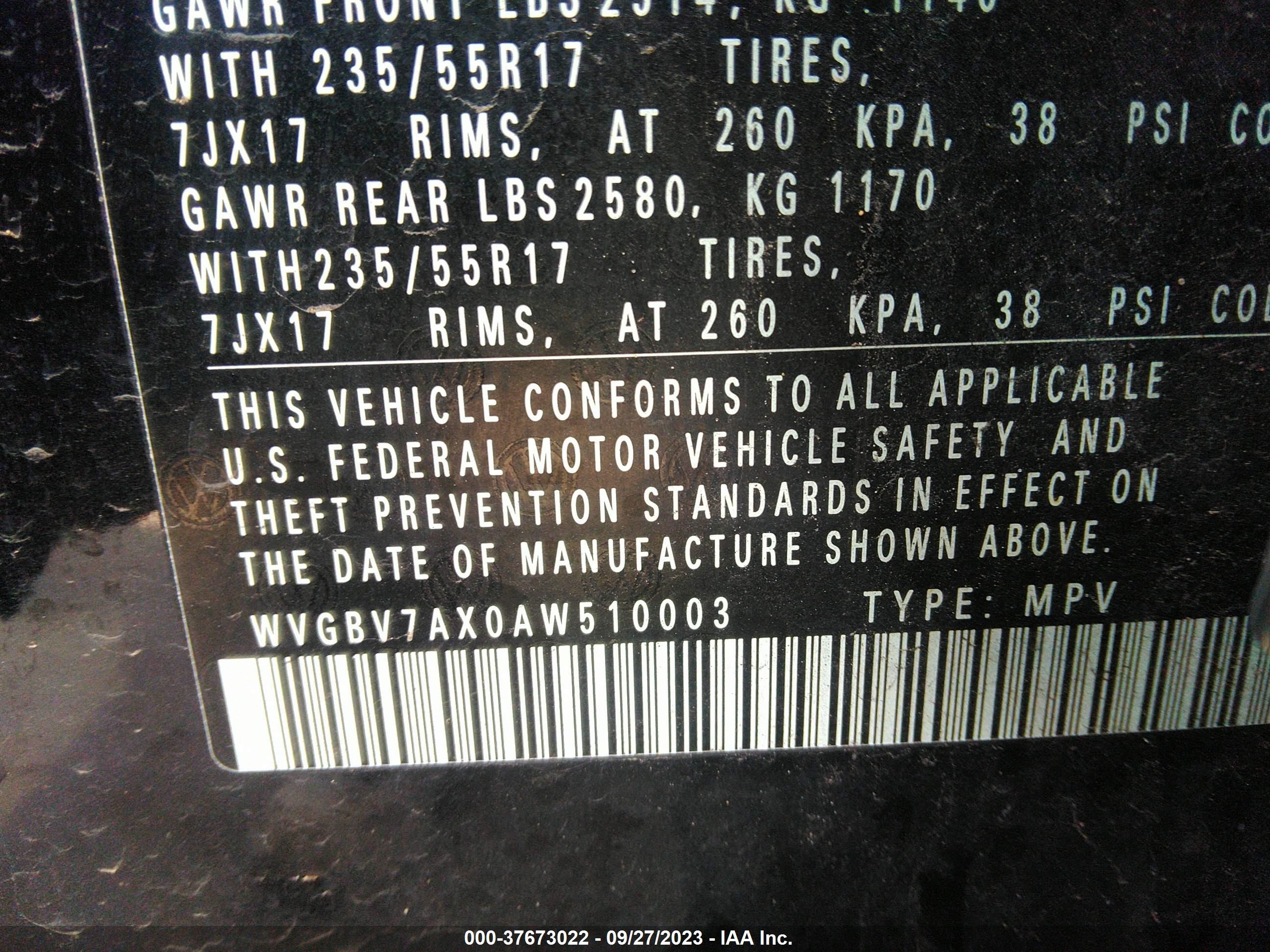 WVGBV7AX0AW510003  - VOLKSWAGEN TIGUAN  2010 IMG - 8