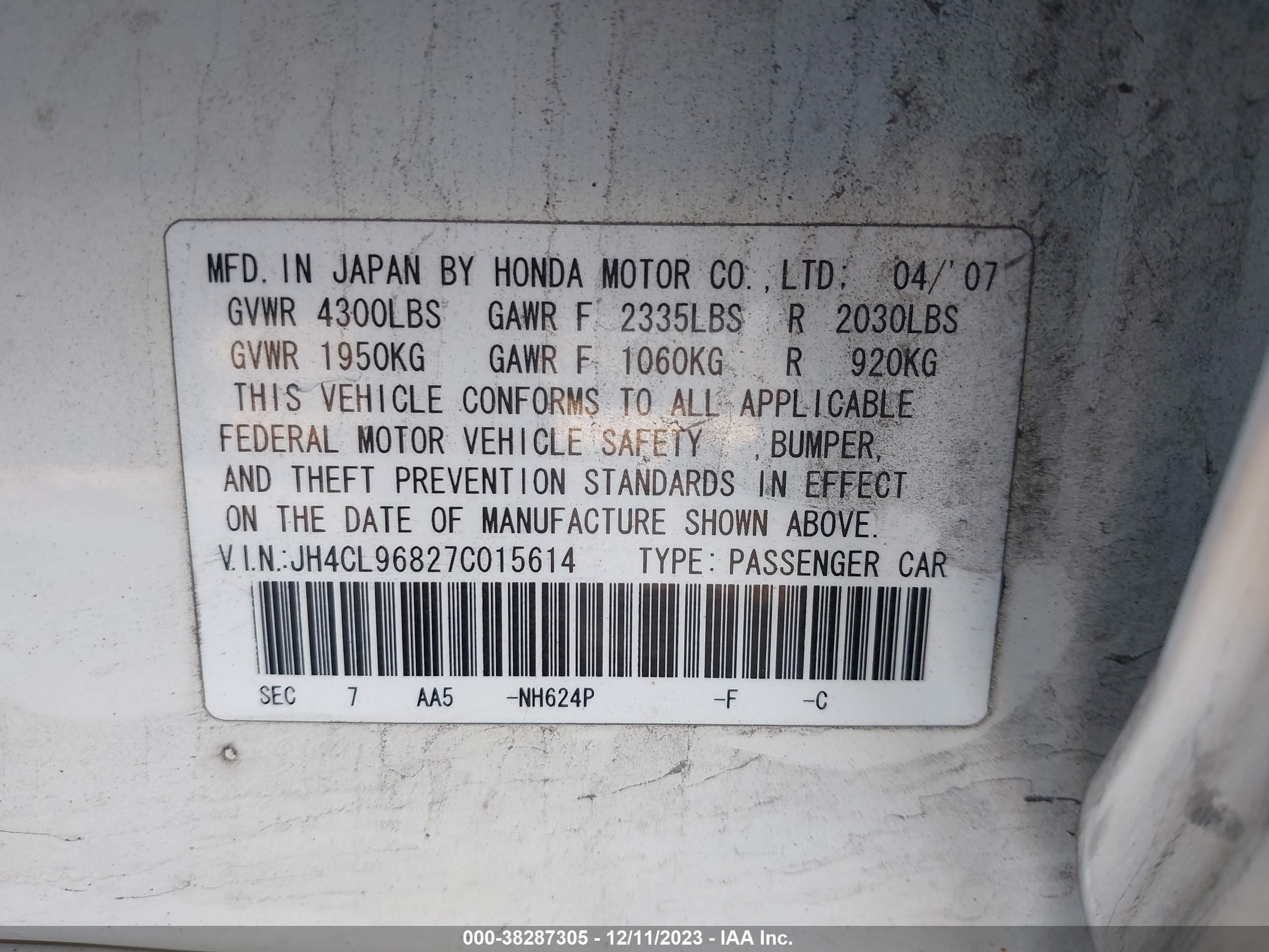 JH4CL96827C015614  - ACURA TSX  2007 IMG - 8