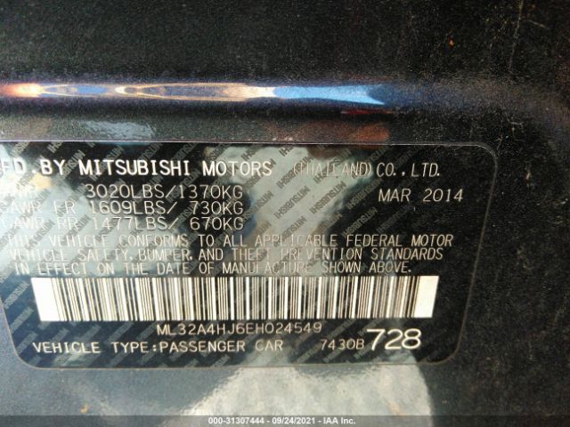 ML32A4HJ6EH024549  - MITSUBISHI MIRAGE  2014 IMG - 8