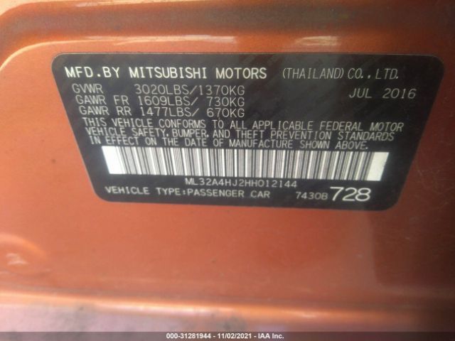 ML32A4HJ2HH012144  - MITSUBISHI MIRAGE  2017 IMG - 8