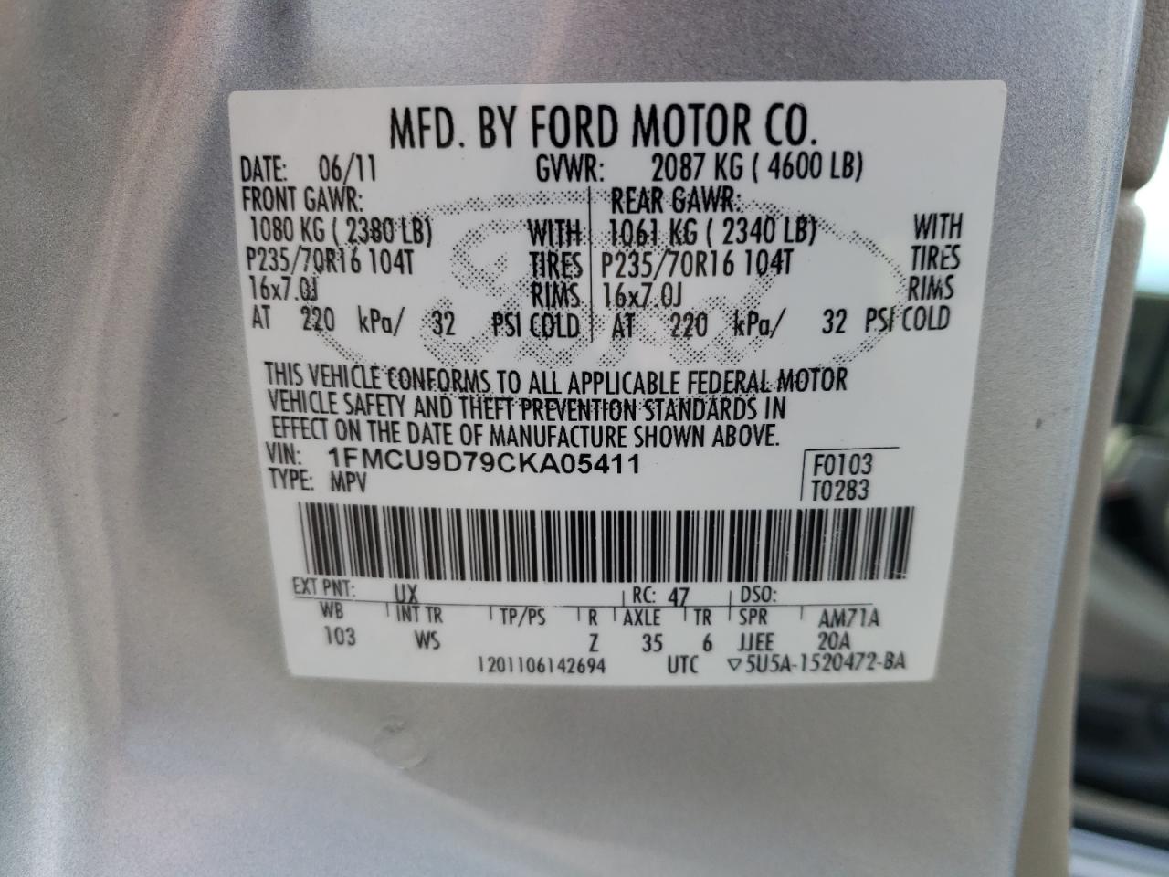 1FMCU9D79CKA05411  - FORD ESCAPE  2012 IMG - 12